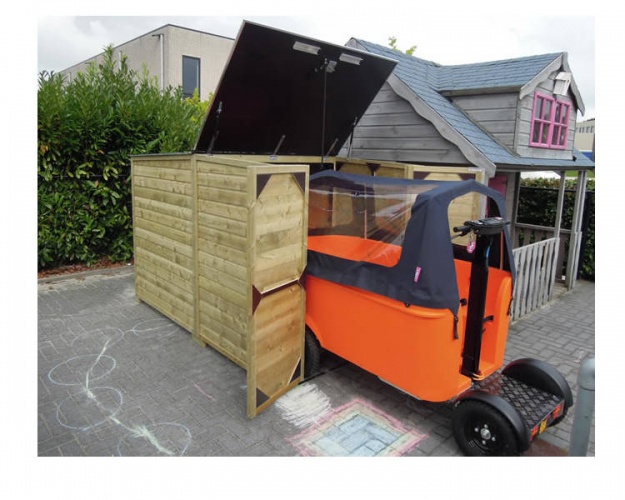 Storage for e-cargo-trikes with electrical opening of roof (LSB170-RGHE)